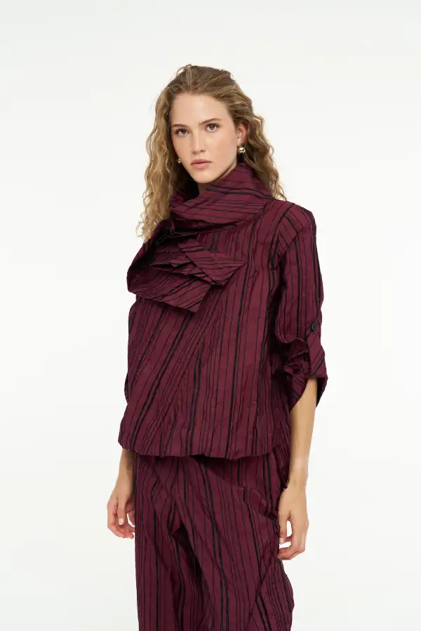 Janus Gül Yaka Bluz - Bordo - 4