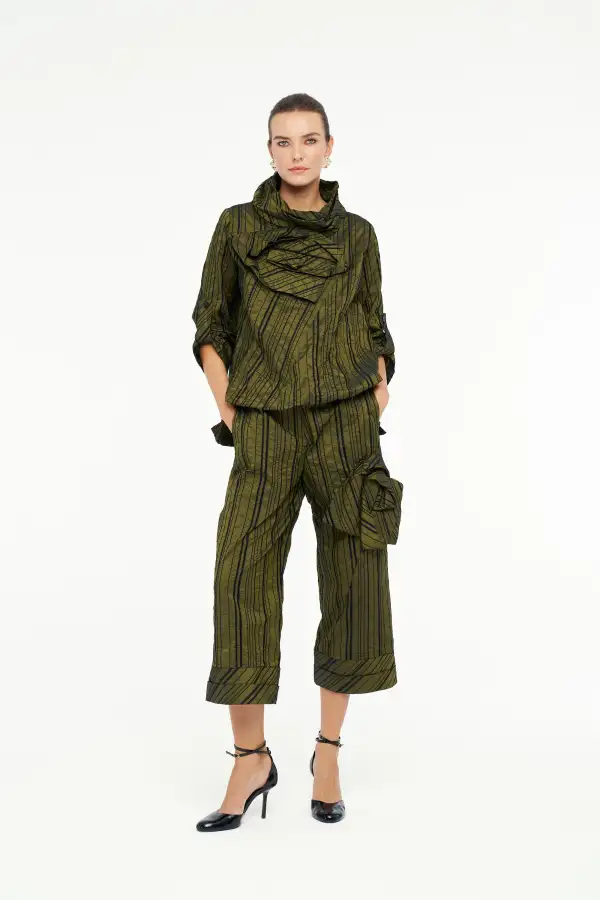 Janus Gül Yaka Bluz - Yesil - 2