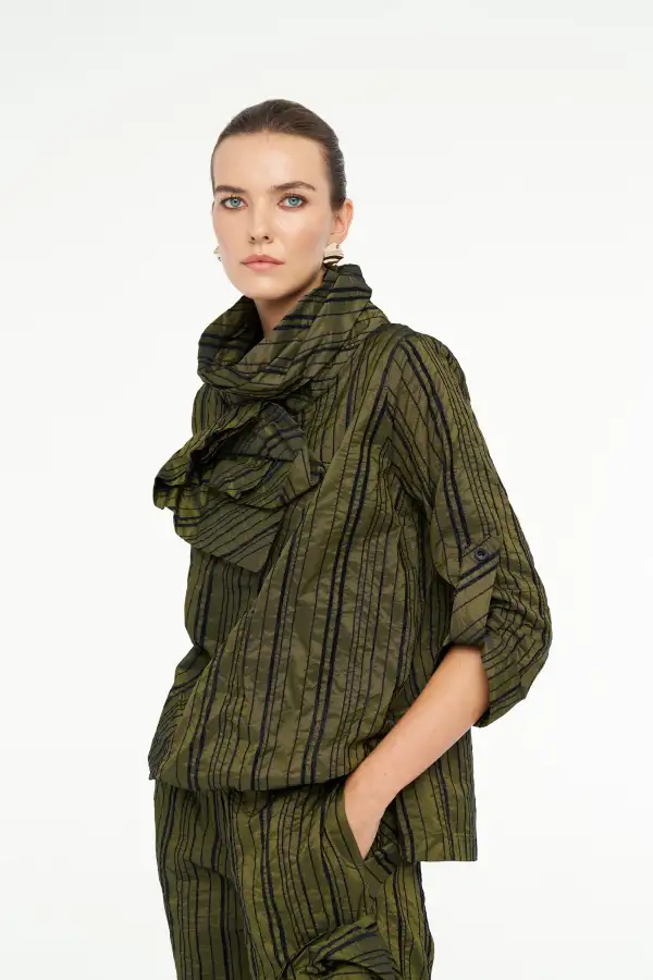 Janus Gül Yaka Bluz - Yesil - 3