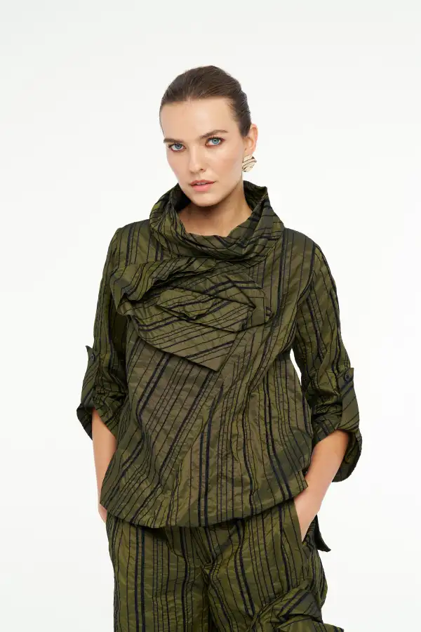 Janus Gül Yaka Bluz - Yesil - 4