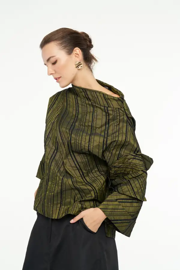 Janus Kolu Güllü Bluz - Yesil - 3