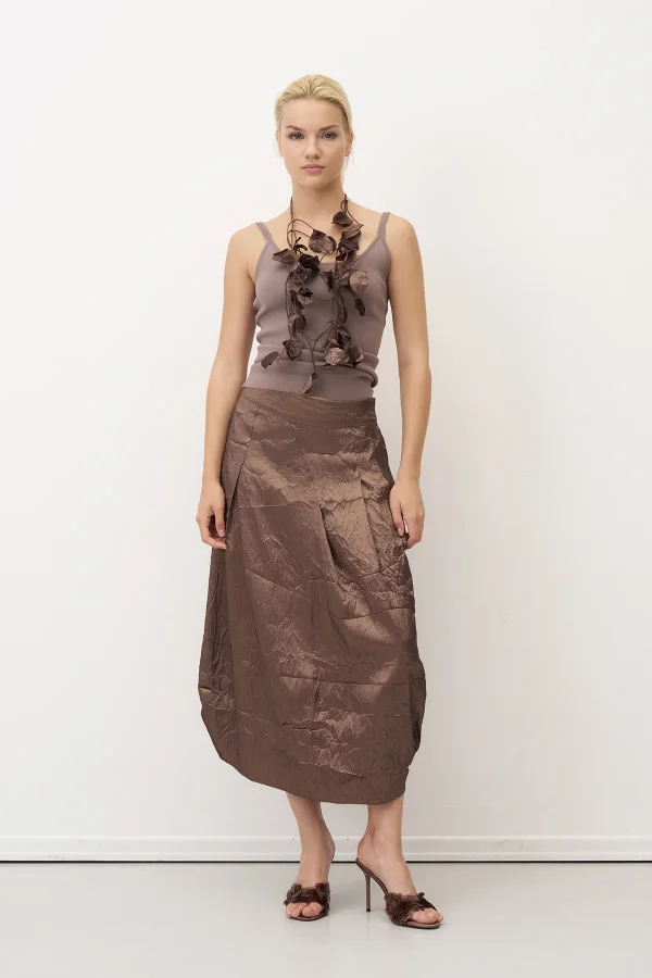 Kahverengi Etek Ucu Balon Kırışık Agistri Etek - 1