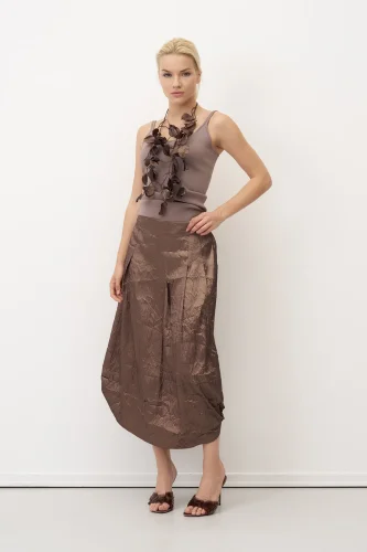 Kahverengi Etek Ucu Balon Kırışık Agistri Etek - 3