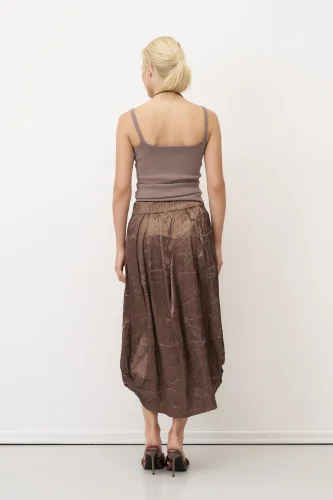 Kahverengi Etek Ucu Balon Kırışık Agistri Etek - 5