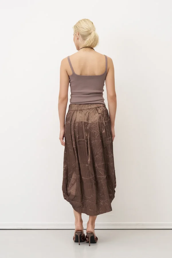 Kahverengi Etek Ucu Balon Kırışık Agistri Etek - 5