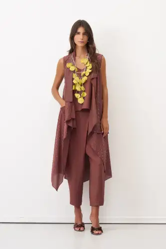 Kahverengi Renkli Dokulu Asimetrik Kesim Kolsuz Patmos Kap - 1