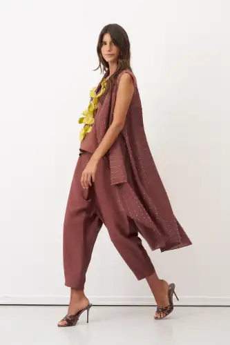 Kahverengi Renkli Dokulu Asimetrik Kesim Kolsuz Patmos Kap - 3