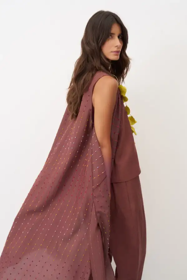 Kahverengi Renkli Dokulu Asimetrik Kesim Kolsuz Patmos Kap - 6