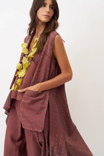 Kahverengi Renkli Dokulu Asimetrik Kesim Kolsuz Patmos Kap - 4