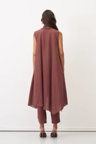 Kahverengi Renkli Dokulu Asimetrik Kesim Kolsuz Patmos Kap - 7