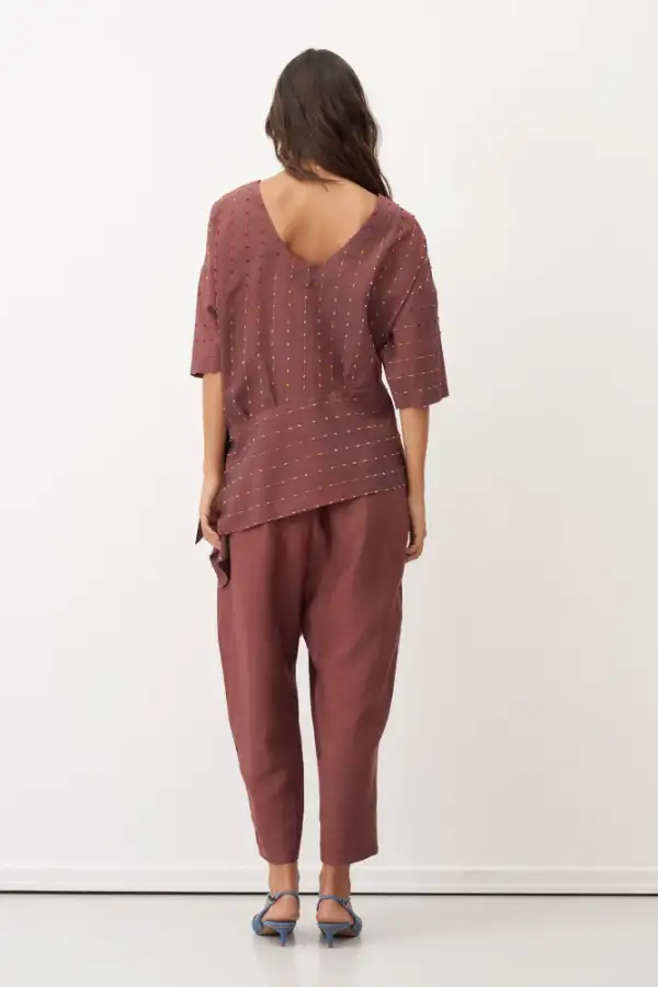 Kahverengi Renkli Dokulu Asimetrik Patmos Bluz - 6