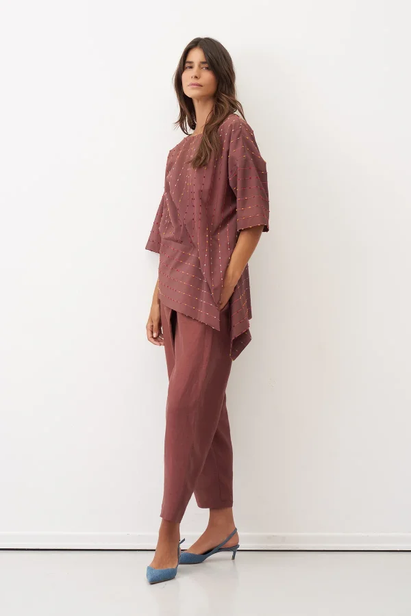 Kahverengi Renkli Dokulu Asimetrik Patmos Bluz - 3