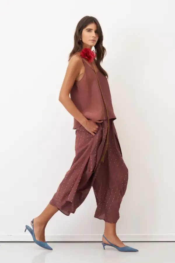 Kahverengi Renkli Dokulu Şalvar Tipi Patmos Pantolon - 3