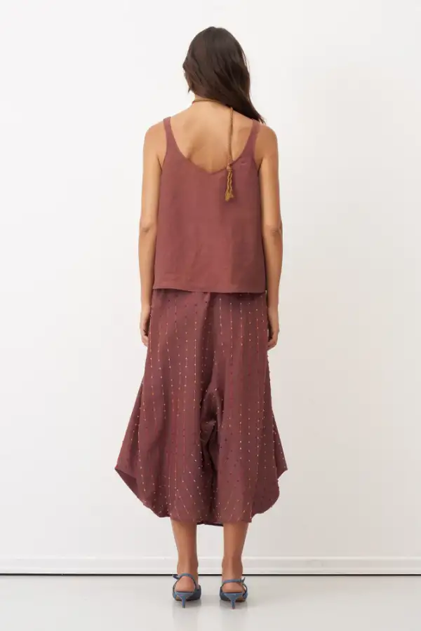 Kahverengi Renkli Dokulu Şalvar Tipi Patmos Pantolon - 7