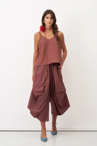 Kahverengi Renkli Dokulu Şalvar Tipi Patmos Pantolon - 6