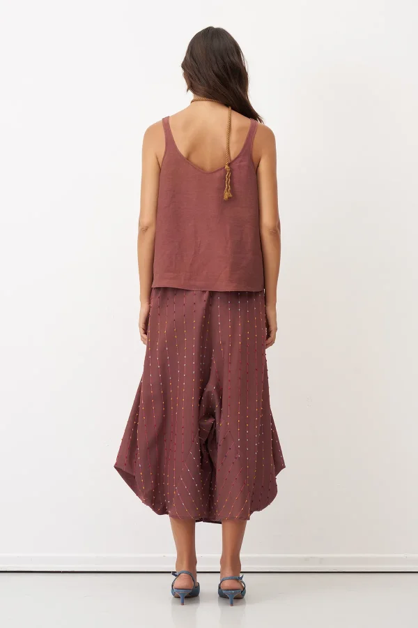 Kahverengi Renkli Dokulu Şalvar Tipi Patmos Pantolon - 7