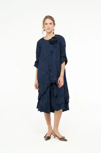 Kırışık Tafta Elbise - Lacivert - BIZE (1)