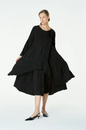 Kırışık Tafta Elbise - Siyah 