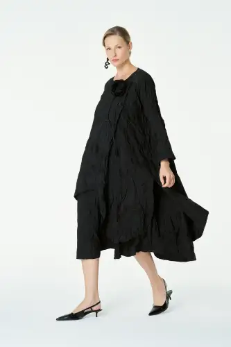 Kırışık Tafta Elbise - Siyah - BIZE (1)