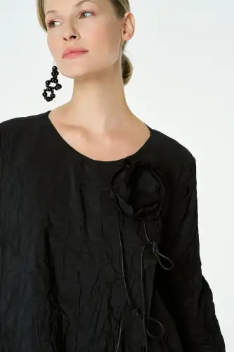 Kırışık Tafta Elbise - Siyah - 4