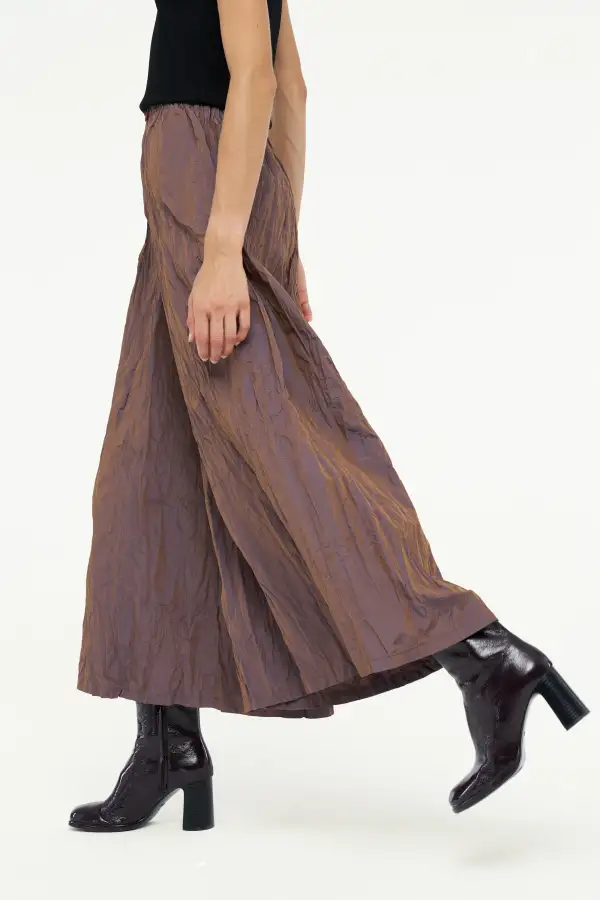 Kırışık Tafta Pantolon - Kahverengi - 1