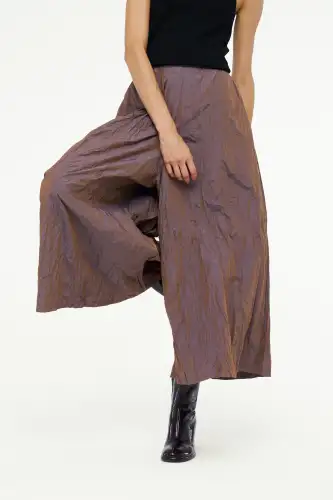 Kırışık Tafta Pantolon - Kahverengi - 3