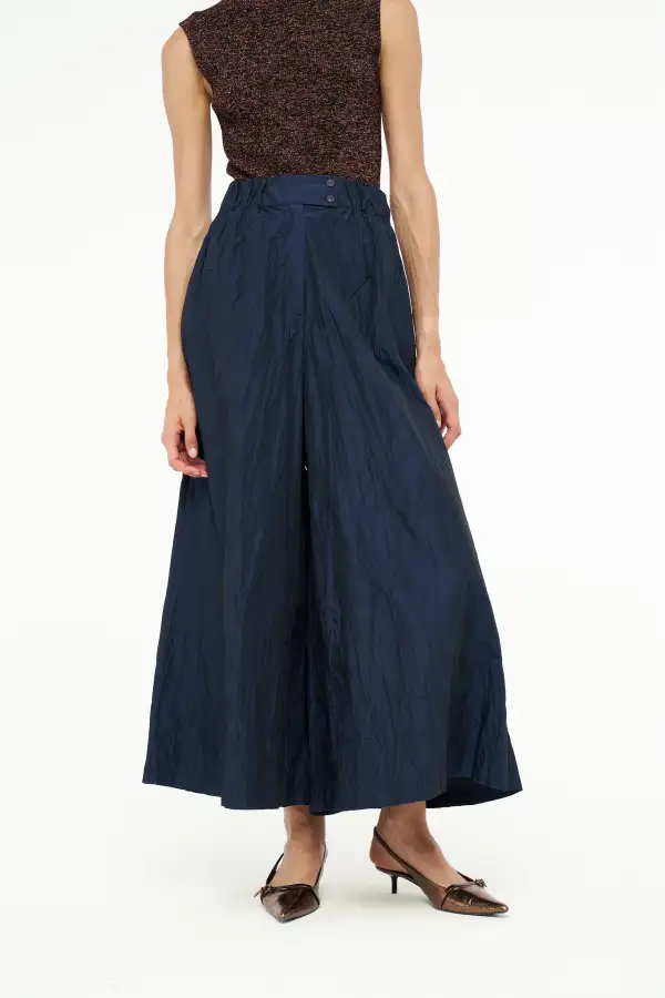 Kırışık Tafta Pantolon - Lacivert - 1