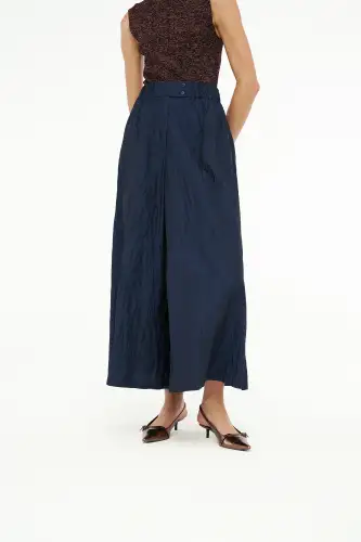 Kırışık Tafta Pantolon - Lacivert - BIZE (1)