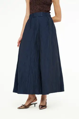 Kırışık Tafta Pantolon - Lacivert - 3