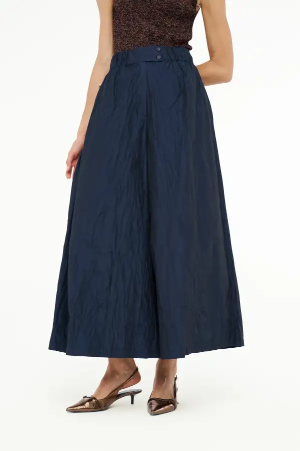 Kırışık Tafta Pantolon - Lacivert - 3