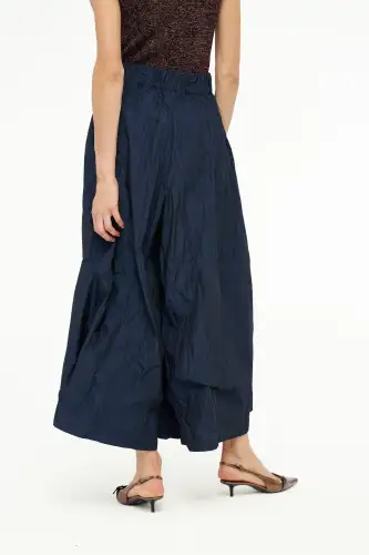 Kırışık Tafta Pantolon - Lacivert - 4