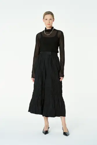 Kırışık Tafta Pantolon - Siyah 