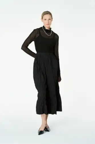 Kırışık Tafta Pantolon - Siyah - BIZE (1)