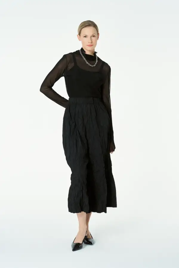 Kırışık Tafta Pantolon - Siyah - BIZE (1)