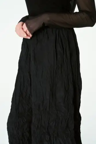 Kırışık Tafta Pantolon - Siyah - 4