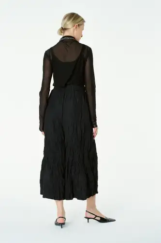 Kırışık Tafta Pantolon - Siyah - 5