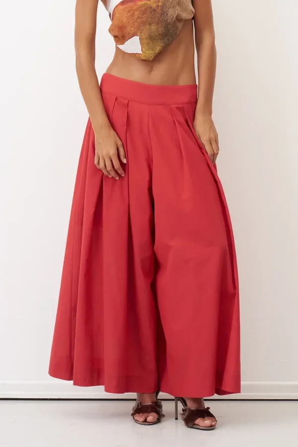Kırmızı Bol Kesim Astarlı Uzun Daskalio Pantolon - 1