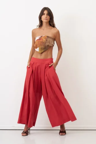 Kırmızı Bol Kesim Astarlı Uzun Daskalio Pantolon - 4