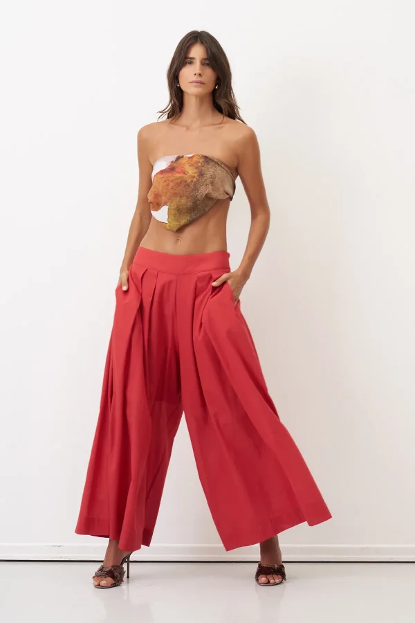 Kırmızı Bol Kesim Astarlı Uzun Daskalio Pantolon - 4