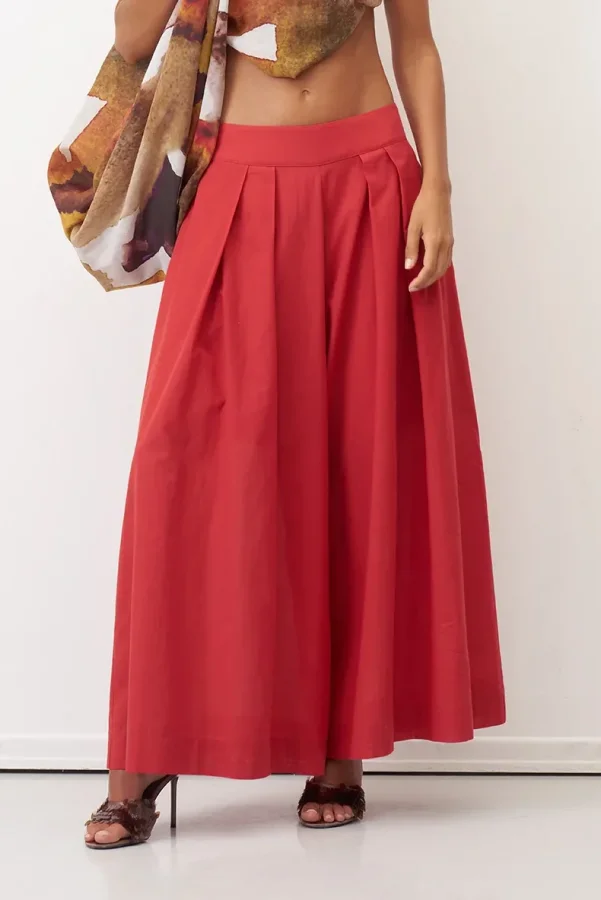 Kırmızı Bol Kesim Astarlı Uzun Daskalio Pantolon - 3