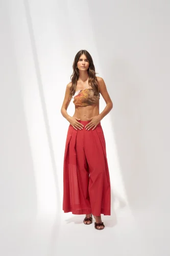 Kırmızı Bol Kesim Astarlı Uzun Daskalio Pantolon - BIZE (1)