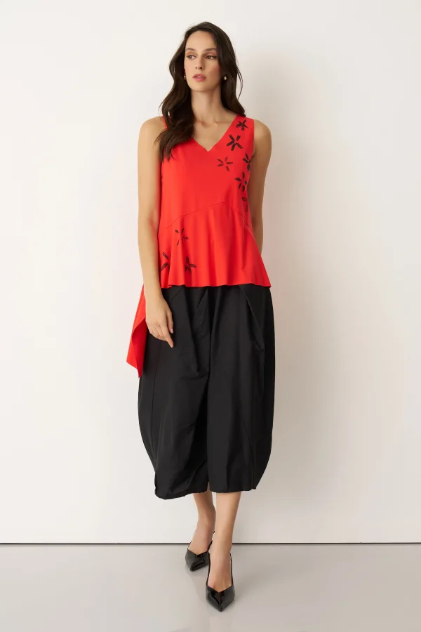 Kırmızı Çiçek Desenli V Yaka Spetses Bluz - 2