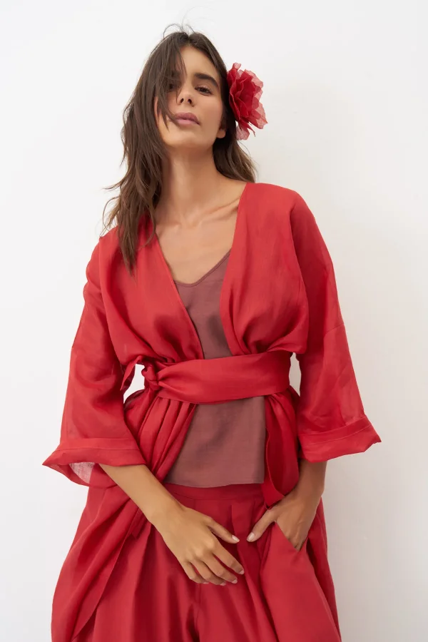 Kırmızı Monopetra Kimono - 3
