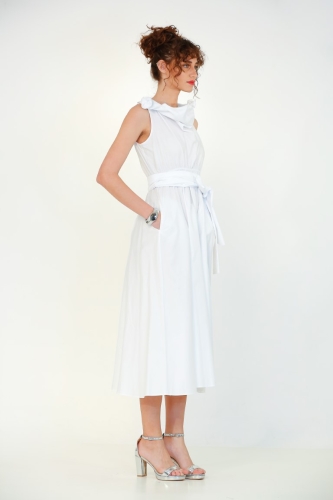 Kolsuz Tel Yaka Elbise - Beyaz - 3