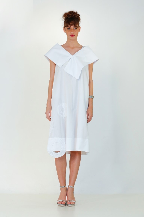Kolsuz Yakalı Elbise - Beyaz - 2