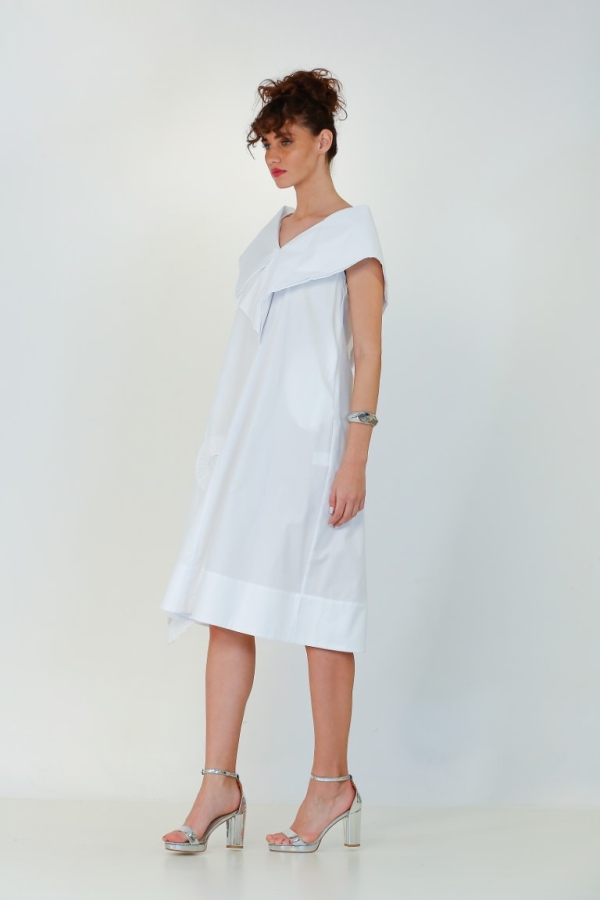 Kolsuz Yakalı Elbise - Beyaz - 3