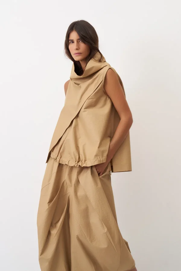 Kraft Büyük Yakalı Etek Ucu Büzgülü Kolsuz Koufi Bluz - 3