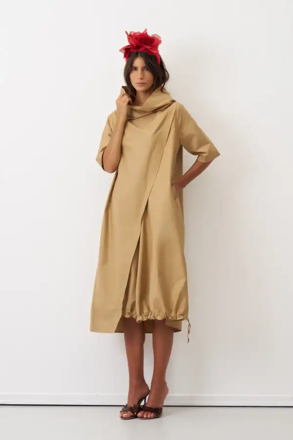 Kraft Büyük Yakalı Etek Ucu Büzgülü Koufi Elbise - 2