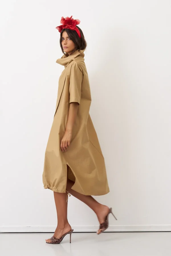 Kraft Büyük Yakalı Etek Ucu Büzgülü Koufi Elbise - 3