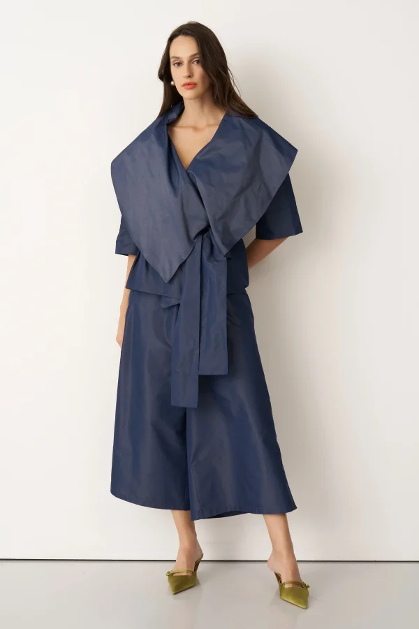 Lacivert Büyük Şal Yaka Kruvaze Arkoi Ceket - 2